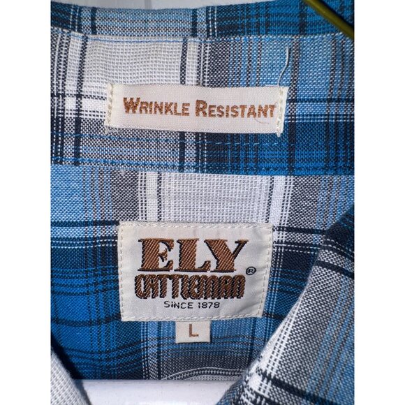 Ely Cattleman Men L Wrinkle Resistant Plaid Short Sleeve Western Shirt Blue/Whit - Picture 7 of 8